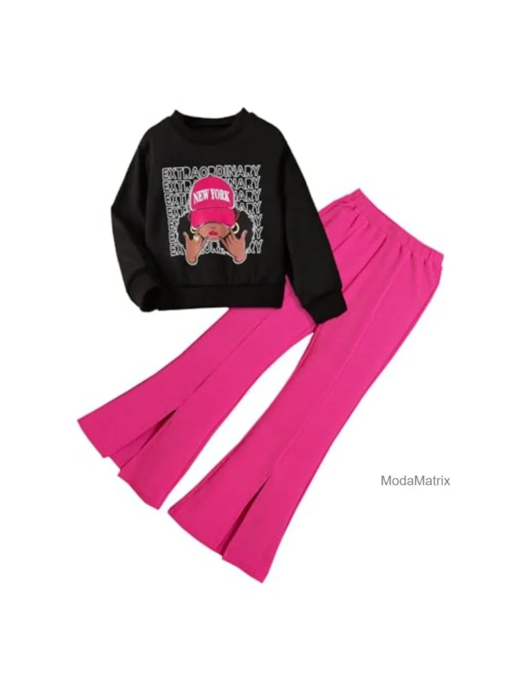 Girls 2-Piece Butterfly Off-Shoulder Top & Pants Set, Long Sleeve